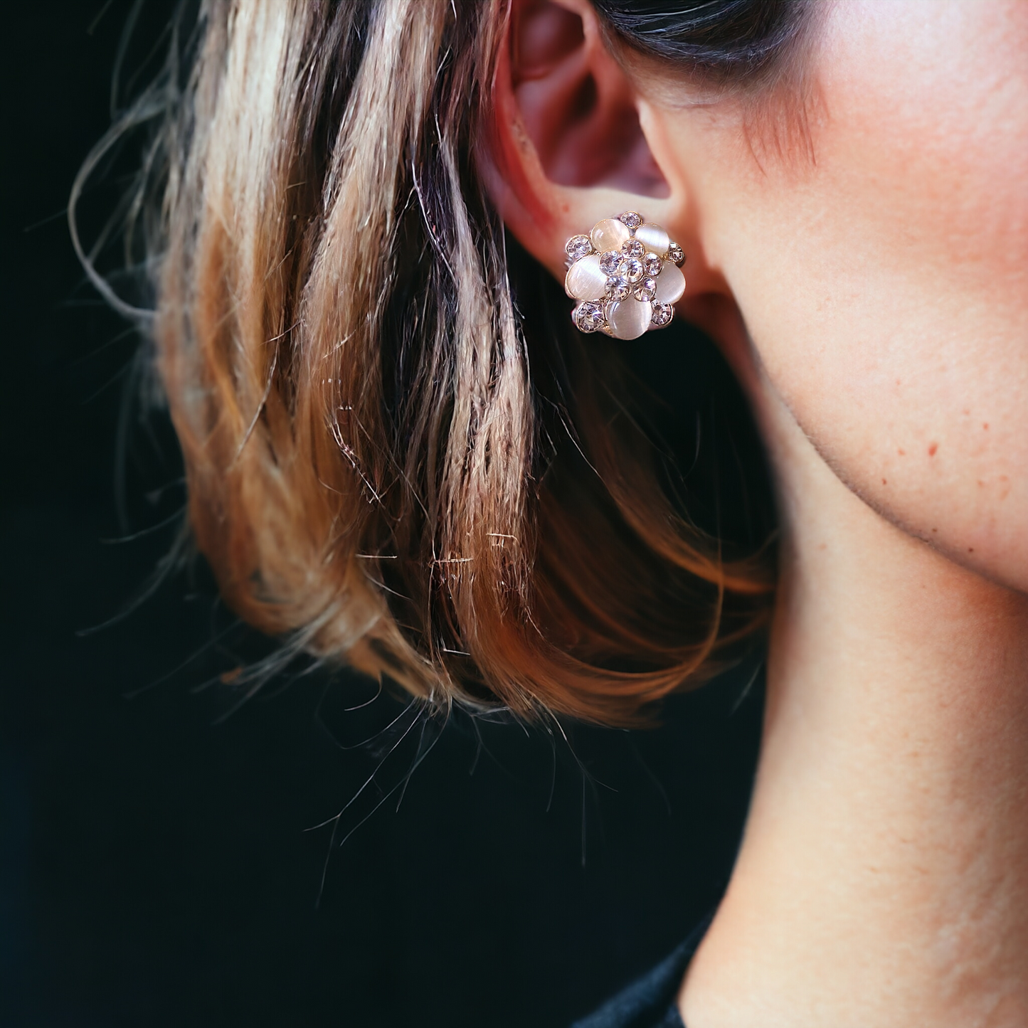 Enamel and Rhinestone Flower Earrings